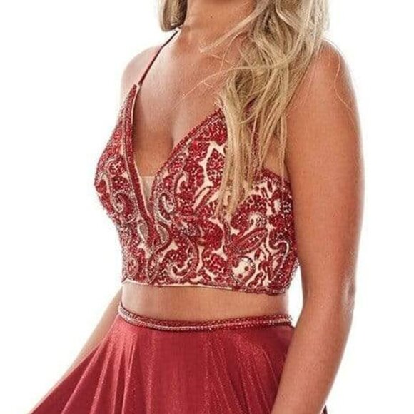 Rachel Allan 7209 Prom Dress Burgundy Size 2 - Picture 2 of 5